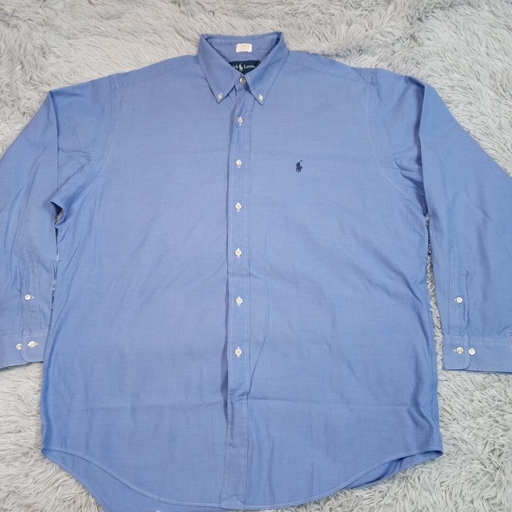 Vintage Ralph Lauren Shirt Mens Blue 16.5 Button Up Pony Preppy Career 34 35
